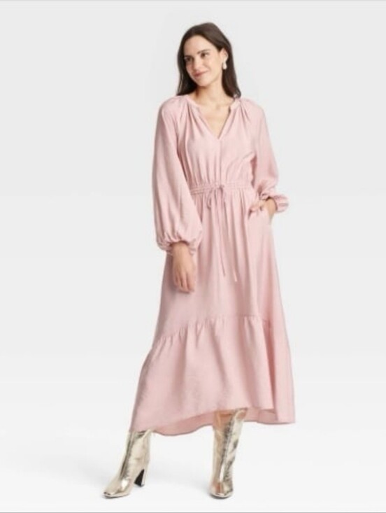a new day Dresses & Skirts - a new day Women’s Balloon Long Sleeve Tiered Midi Dress Blush Pink NWT Size: XL
